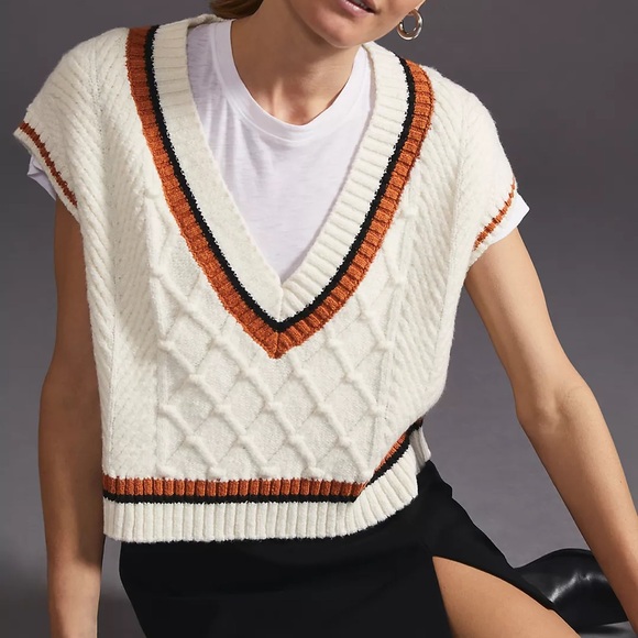 Anthropologie Maeve Willa Cable-Knit Sweater Vest Sz. Large - Picture 7 of 13